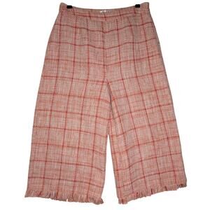 VENUS Tweed Culottes Size 12 Red Pink Plaid Fringe Hem Holiday Preppy Crop Pants